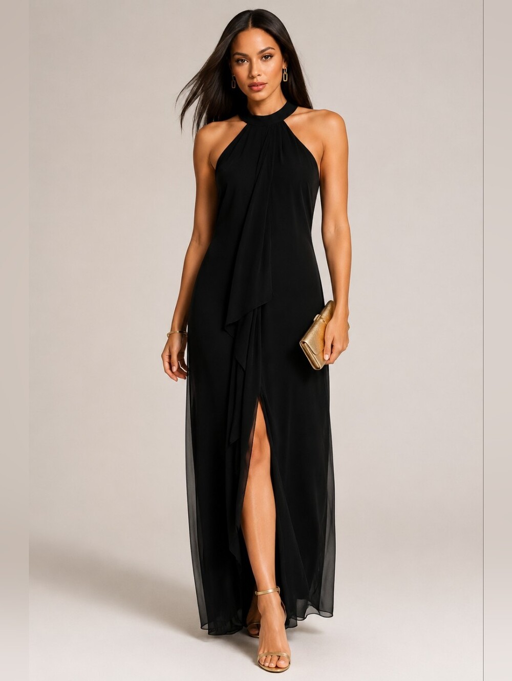 NWT Meghan LA Black Aphrodite Halter Maxi Dress Size XL